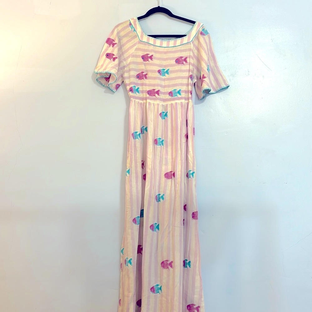 XS Linen Maxi Fish Beach Dress